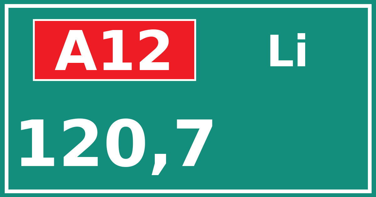 Hectometerbord A12 120,7 zijde Li