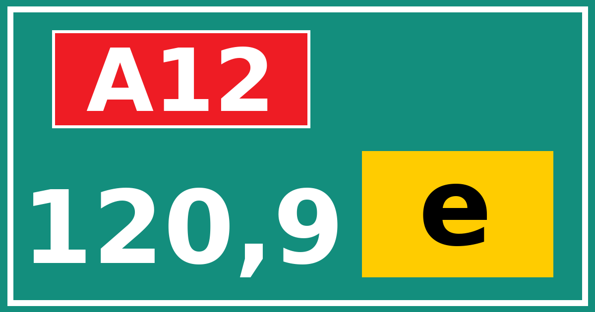 Hectometerbord A12 120,9 letter e
