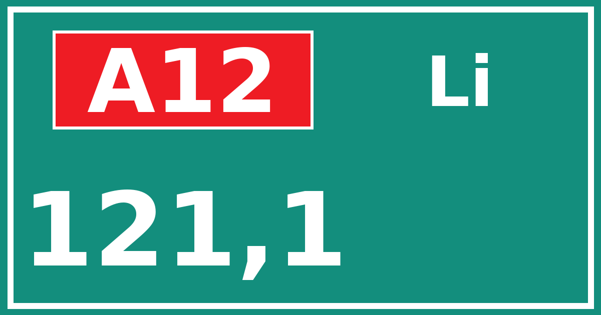 Hectometerbord A12 121,1 zijde Li