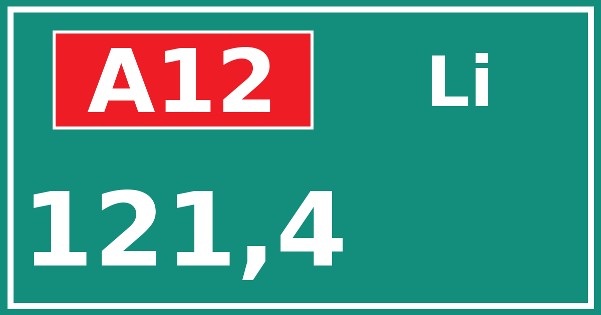 Hectometerbord A12 121,4 zijde Li