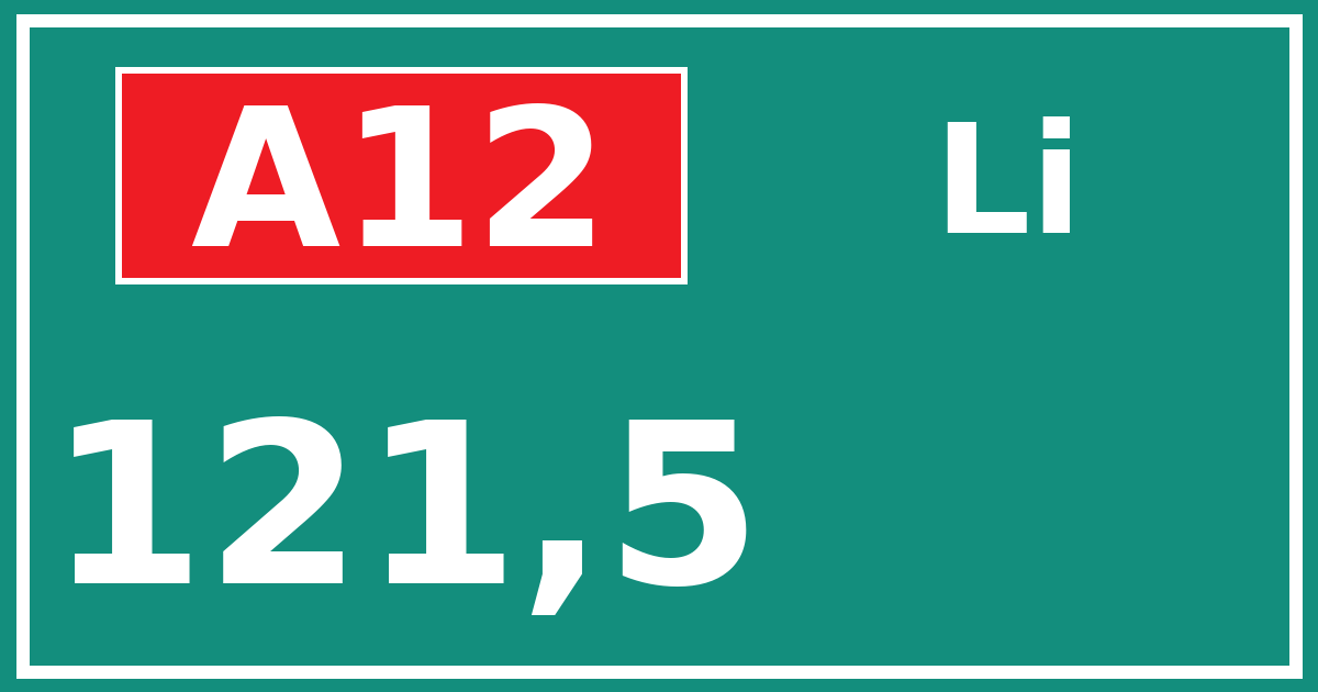 Hectometerbord A12 121,5 zijde Li