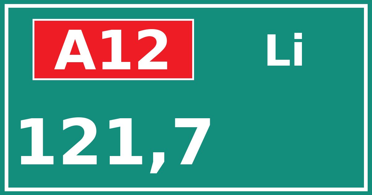 Hectometerbord A12 121,7 zijde Li