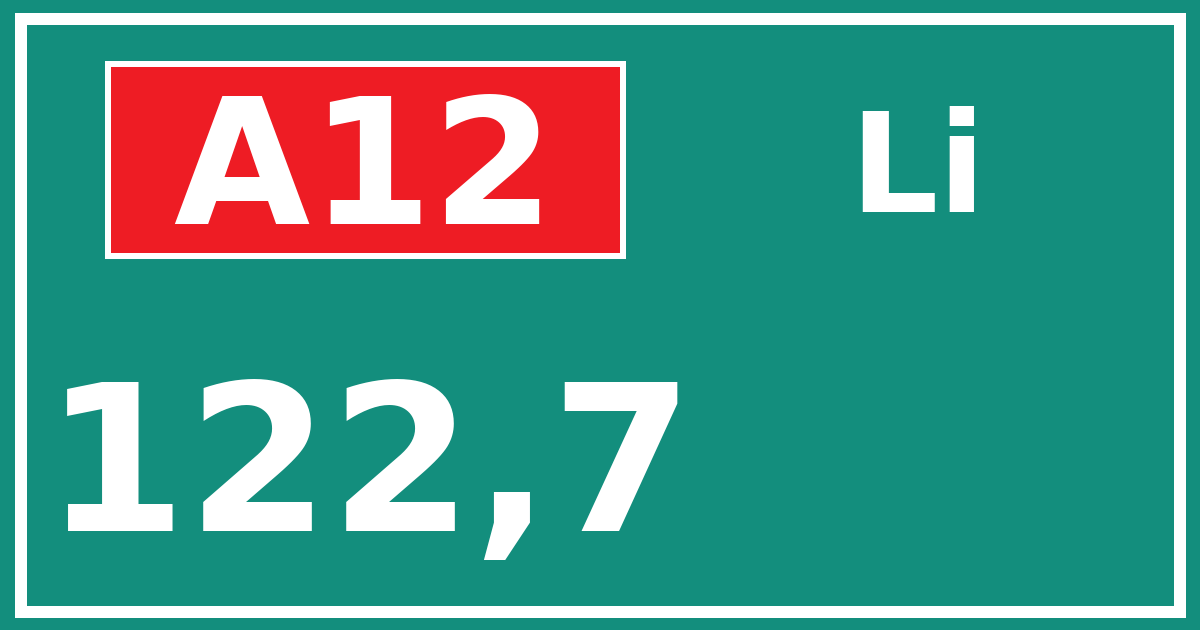 Hectometerbord A12 122,7 zijde Li