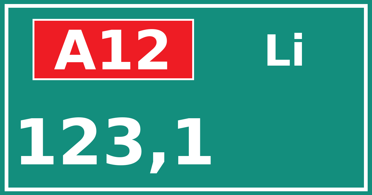 Hectometerbord A12 123,1 zijde Li