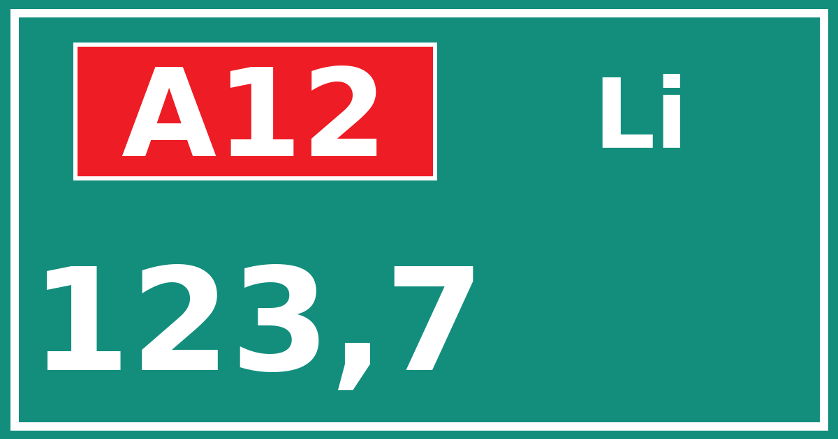Hectometerbord A12 123,7 zijde Li