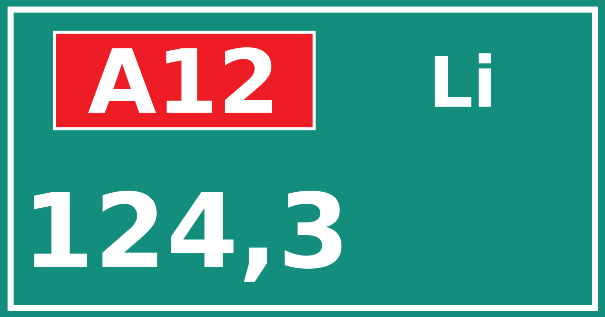 Hectometerbord A12 124,3 zijde Li