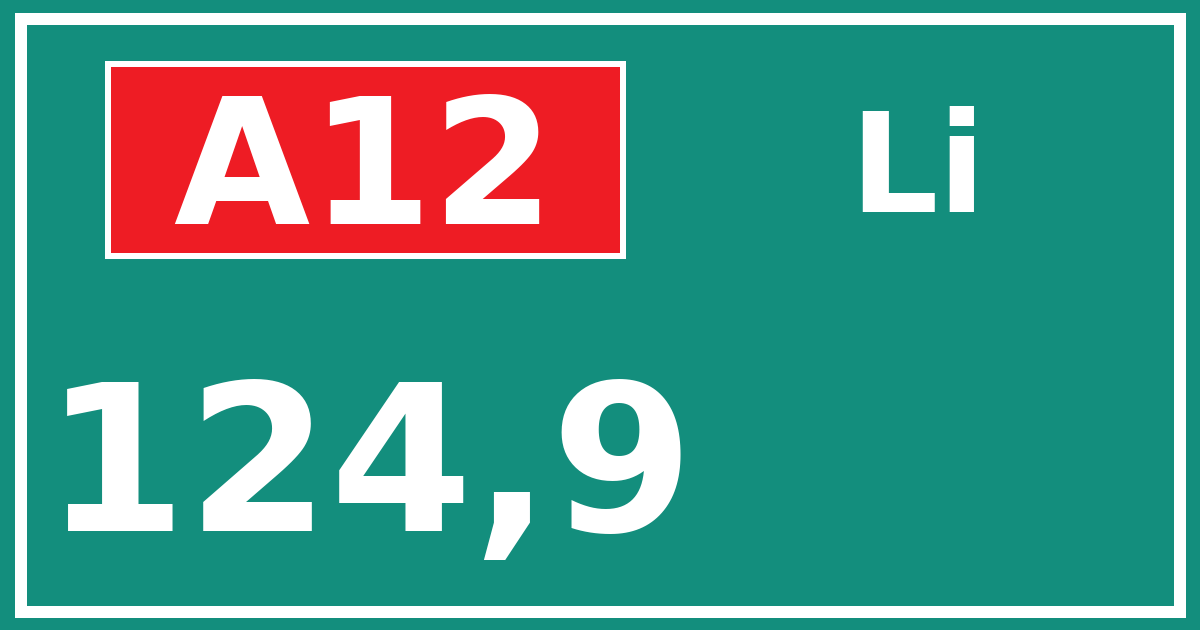 Hectometerbord A12 124,9 zijde Li