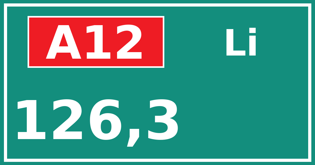 Hectometerbord A12 126,3 zijde Li