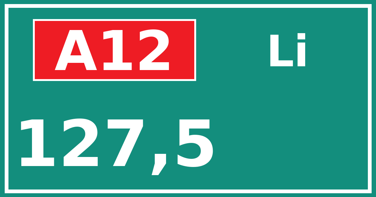 Hectometerbord A12 127,5 zijde Li