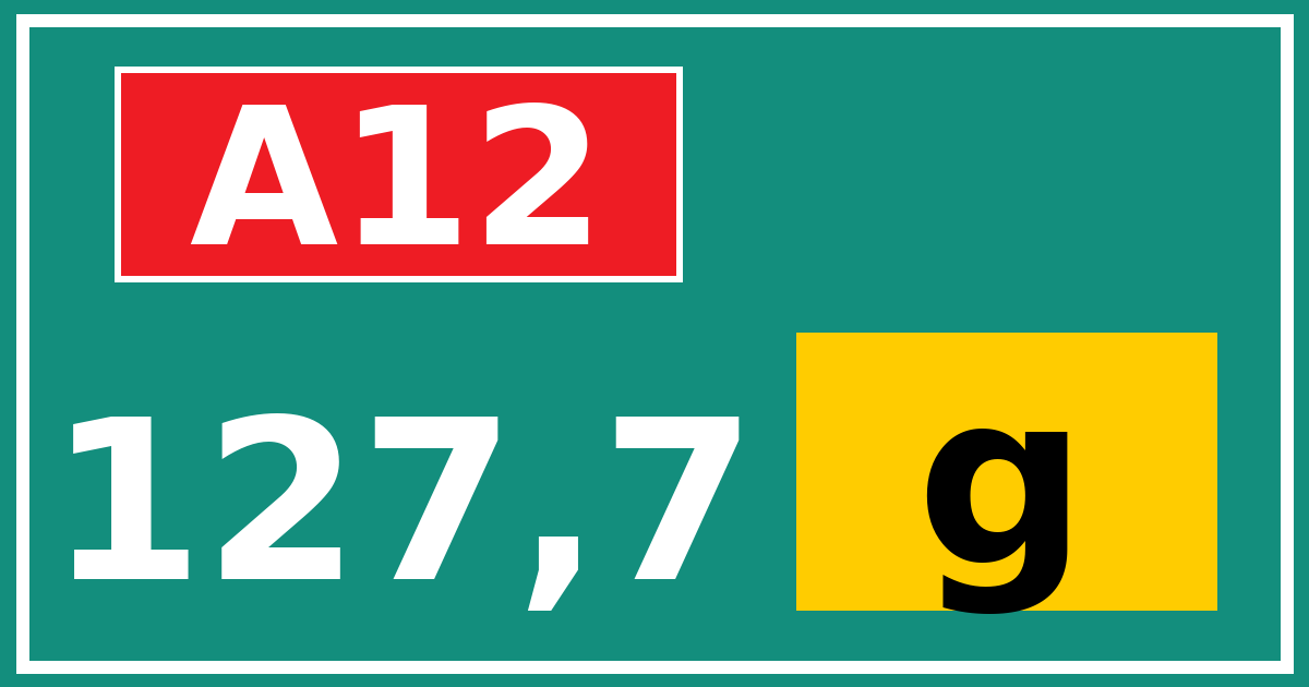 Hectometerbord A12 127,7 letter g