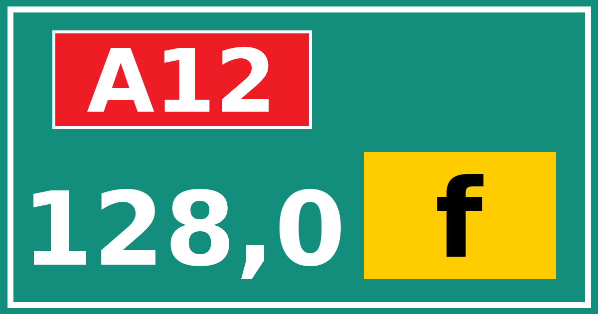 Hectometerbord A12 128,0 letter f