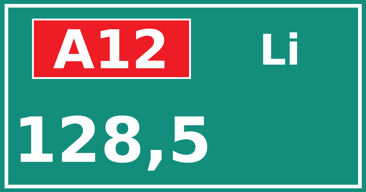 Hectometerbord A12 128,5 zijde Li