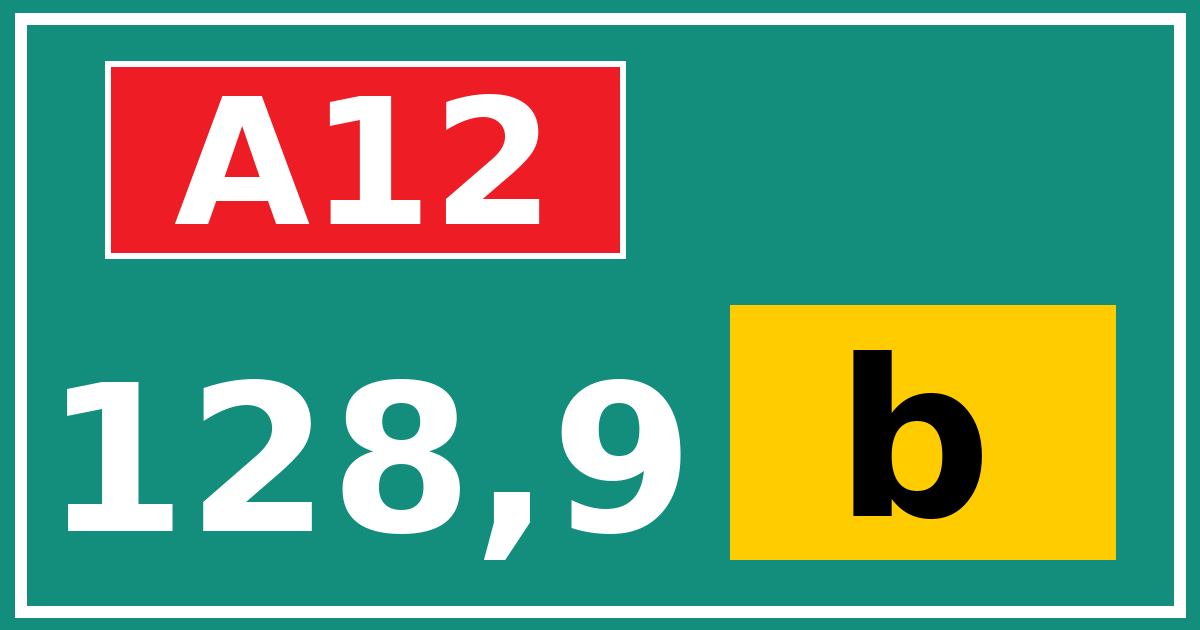 Hectometerbord A12 128,9 letter b