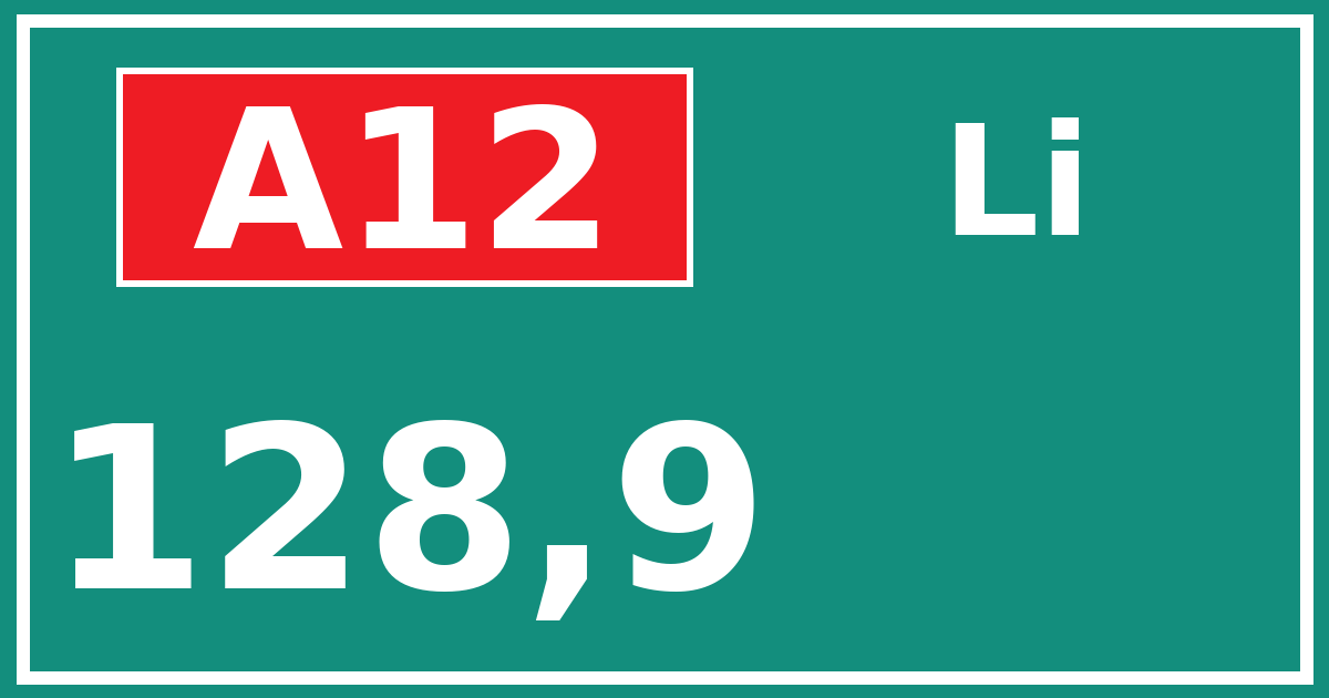 Hectometerbord A12 128,9 zijde Li