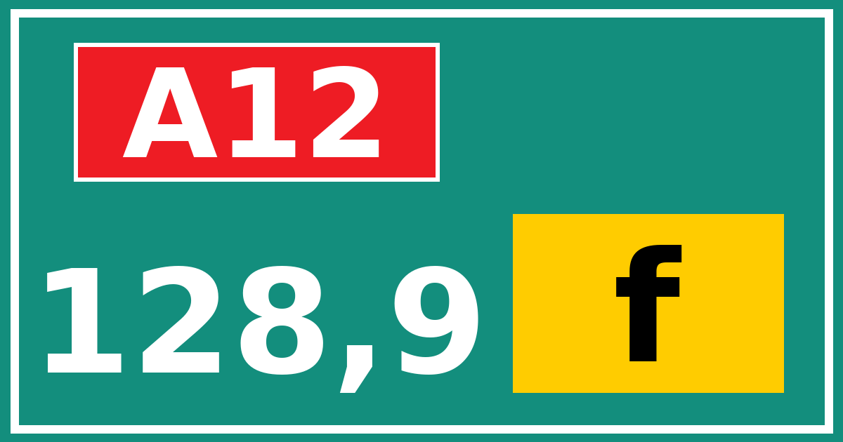 Hectometerbord A12 128,9 letter f