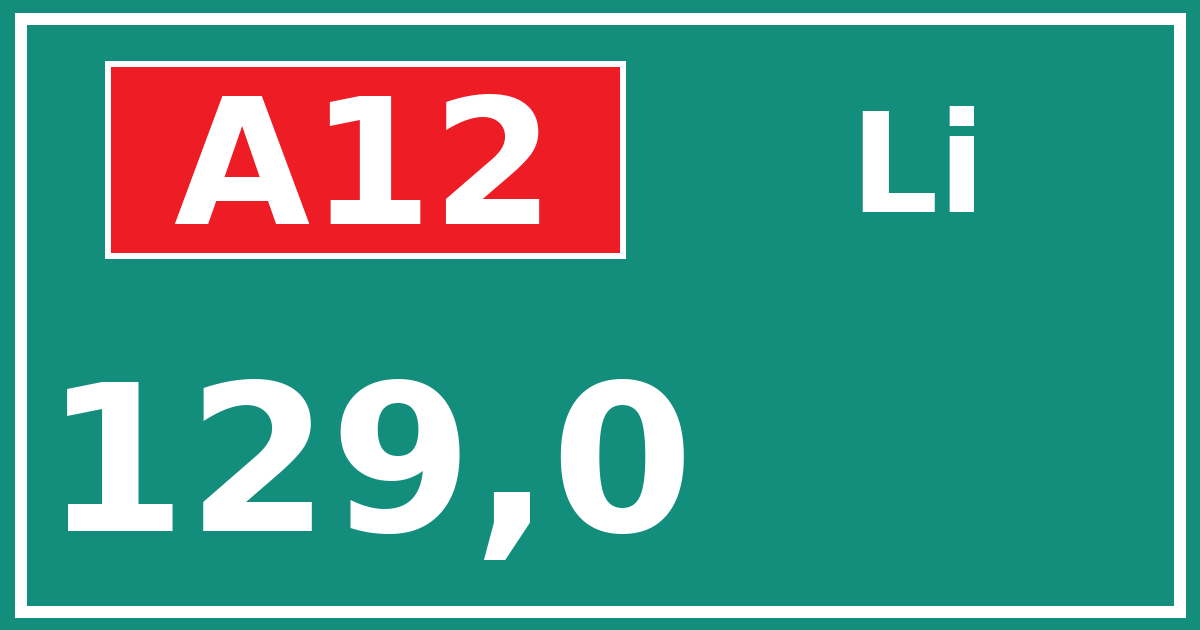 Hectometerbord A12 129,0 zijde Li