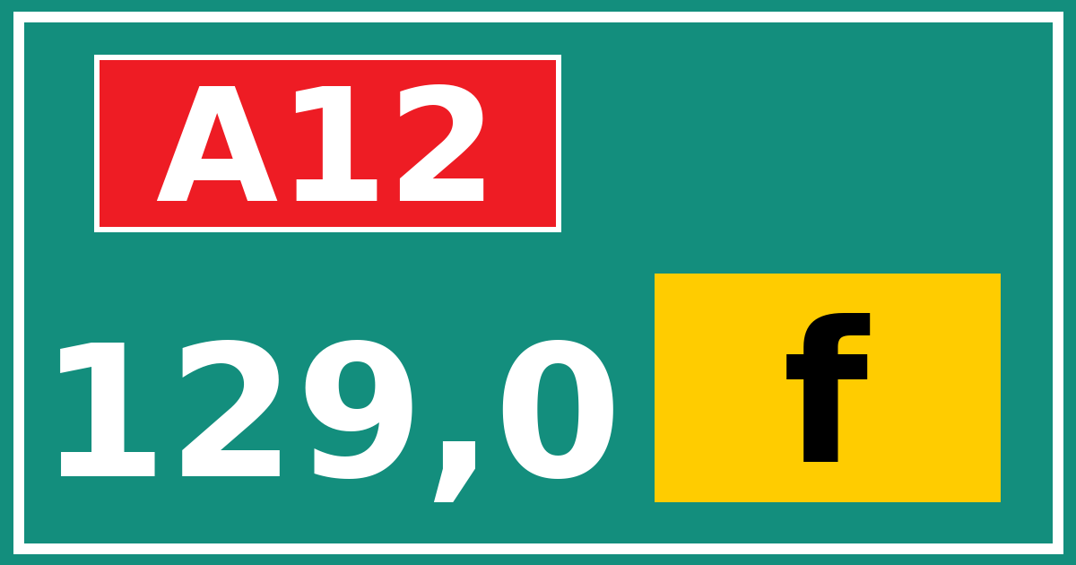 Hectometerbord A12 129,0 letter f