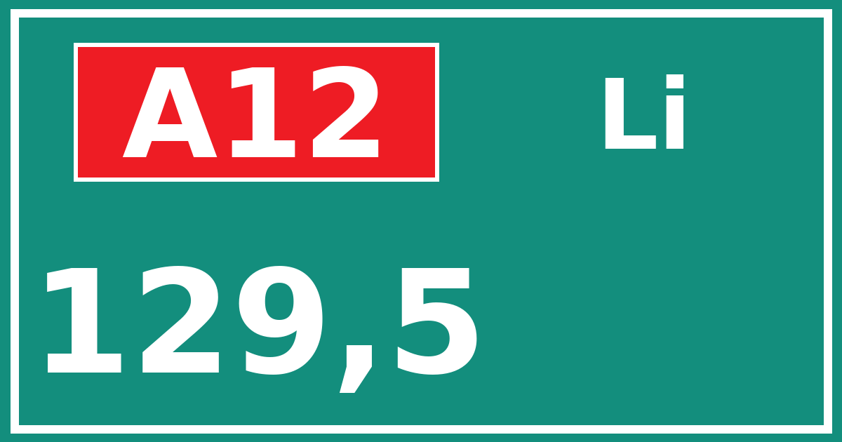 Hectometerbord A12 129,5 zijde Li