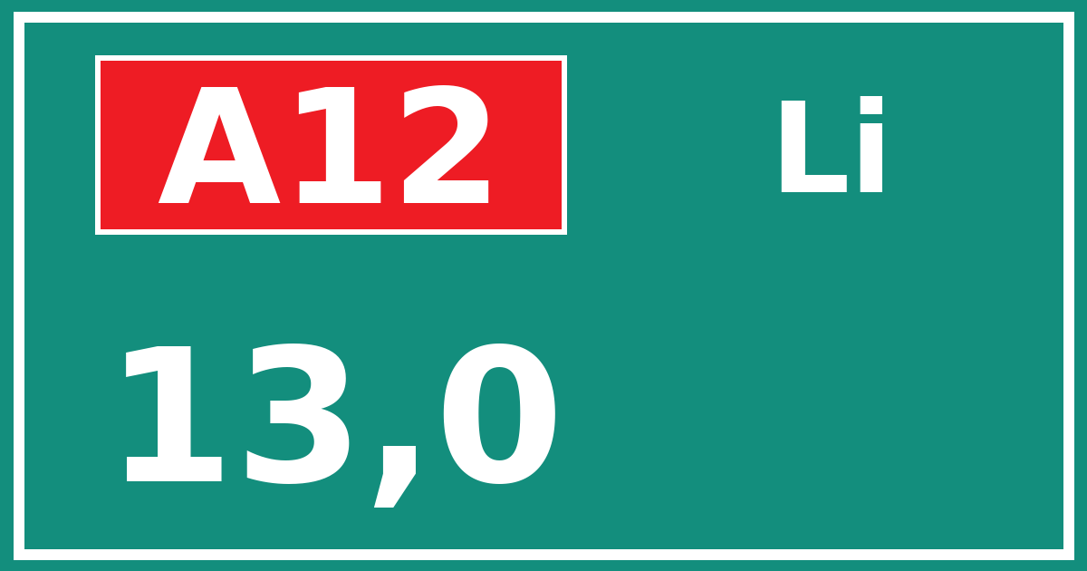 Hectometerbord A12 13,0 zijde Li