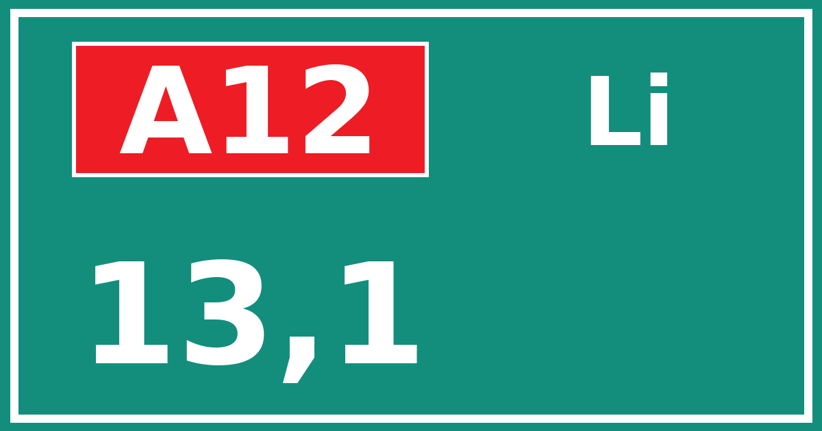 Hectometerbord A12 13,1 zijde Li