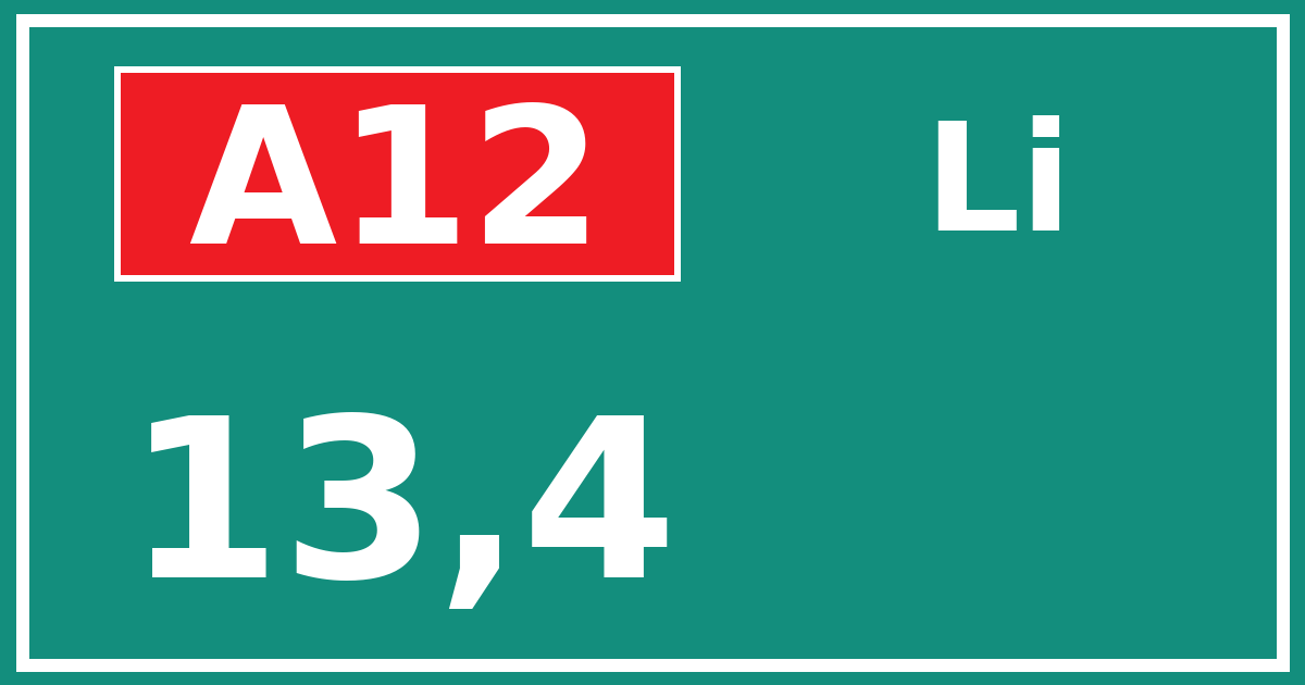 Hectometerbord A12 13,4 zijde Li