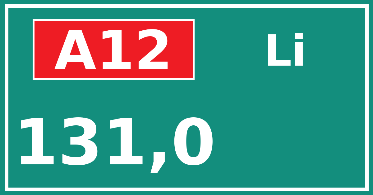 Hectometerbord A12 131,0 zijde Li