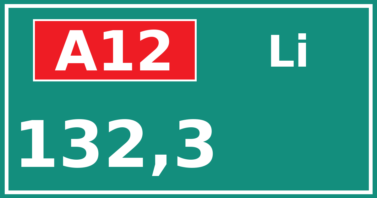 Hectometerbord A12 132,3 zijde Li