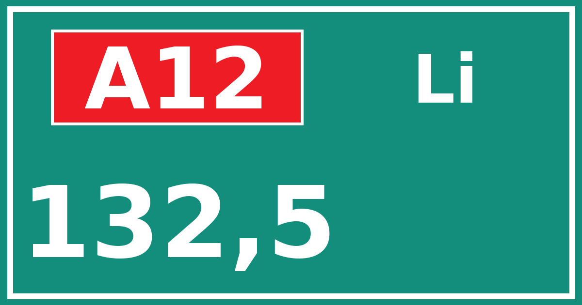 Hectometerbord A12 132,5 zijde Li