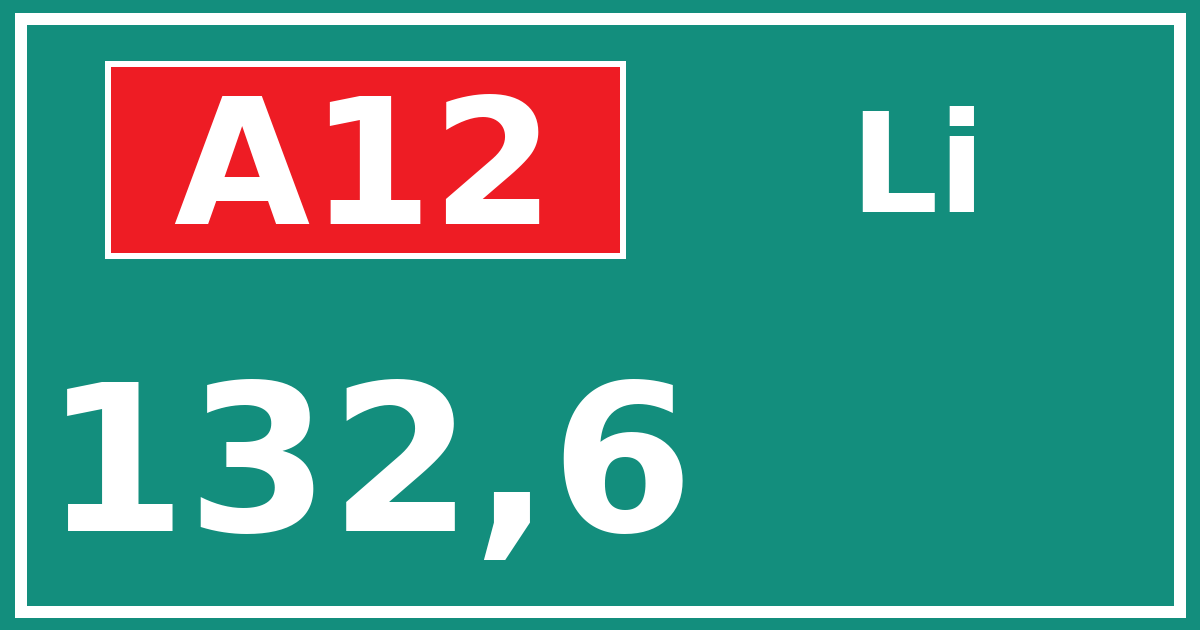Hectometerbord A12 132,6 zijde Li