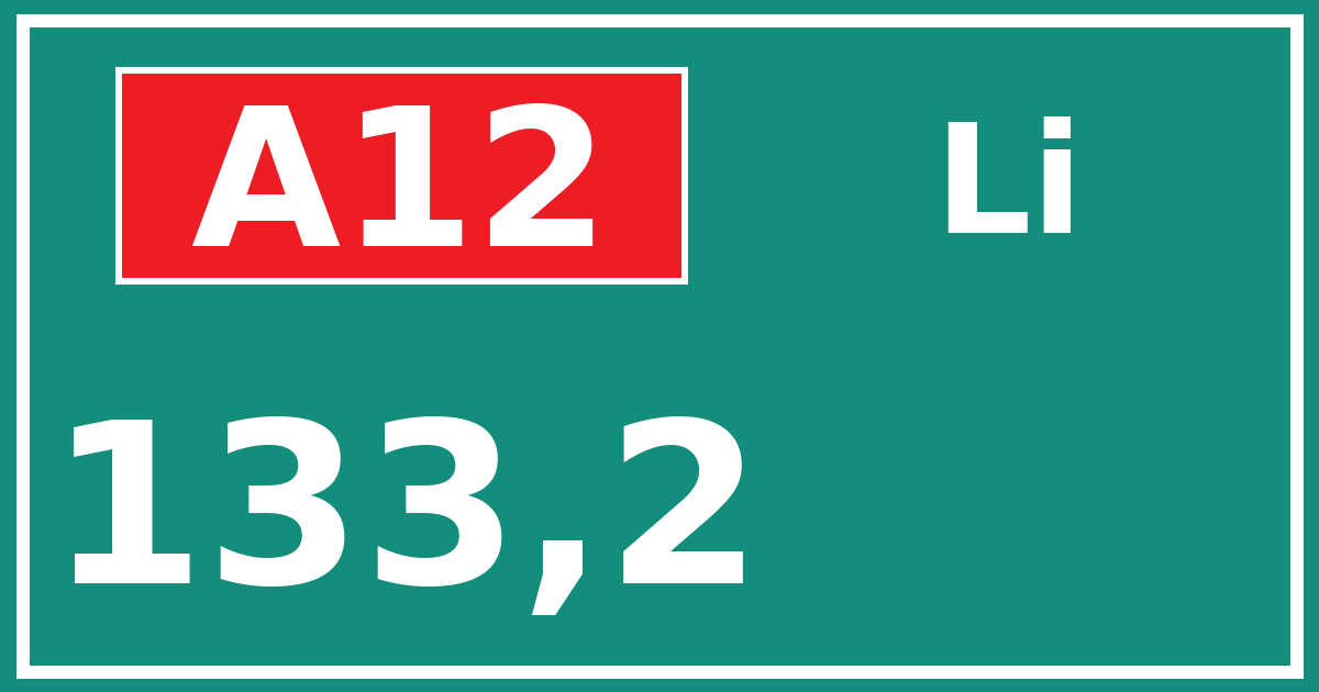 Hectometerbord A12 133,2 zijde Li
