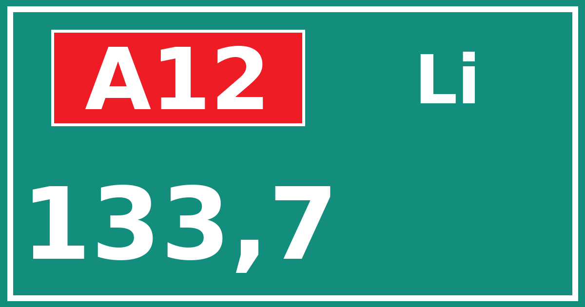 Hectometerbord A12 133,7 zijde Li