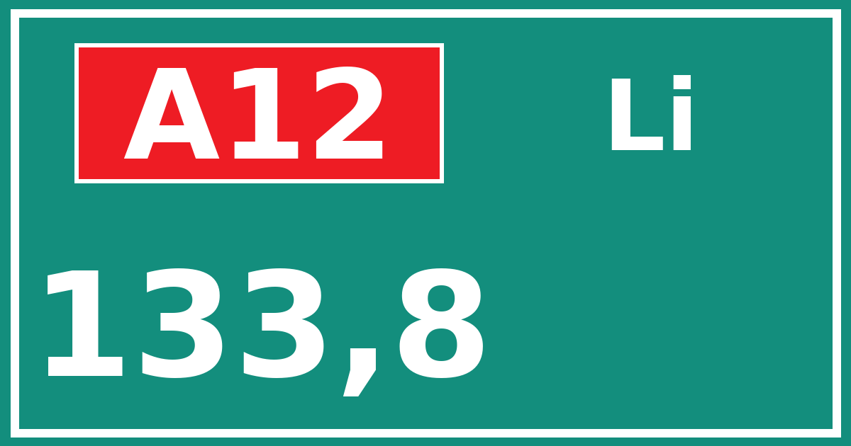 Hectometerbord A12 133,8 zijde Li