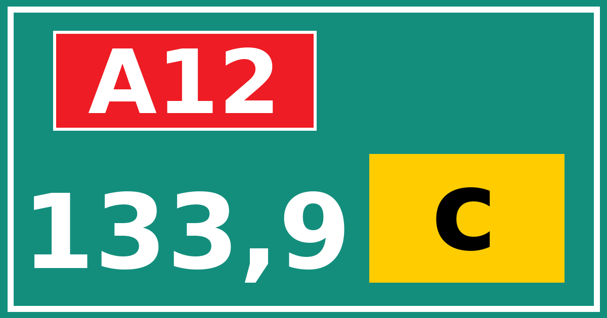 Hectometerbord A12 133,9 letter c