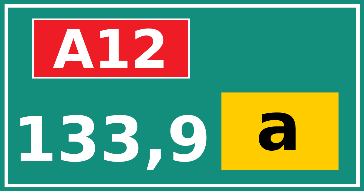 Hectometerbord A12 133,9 letter a