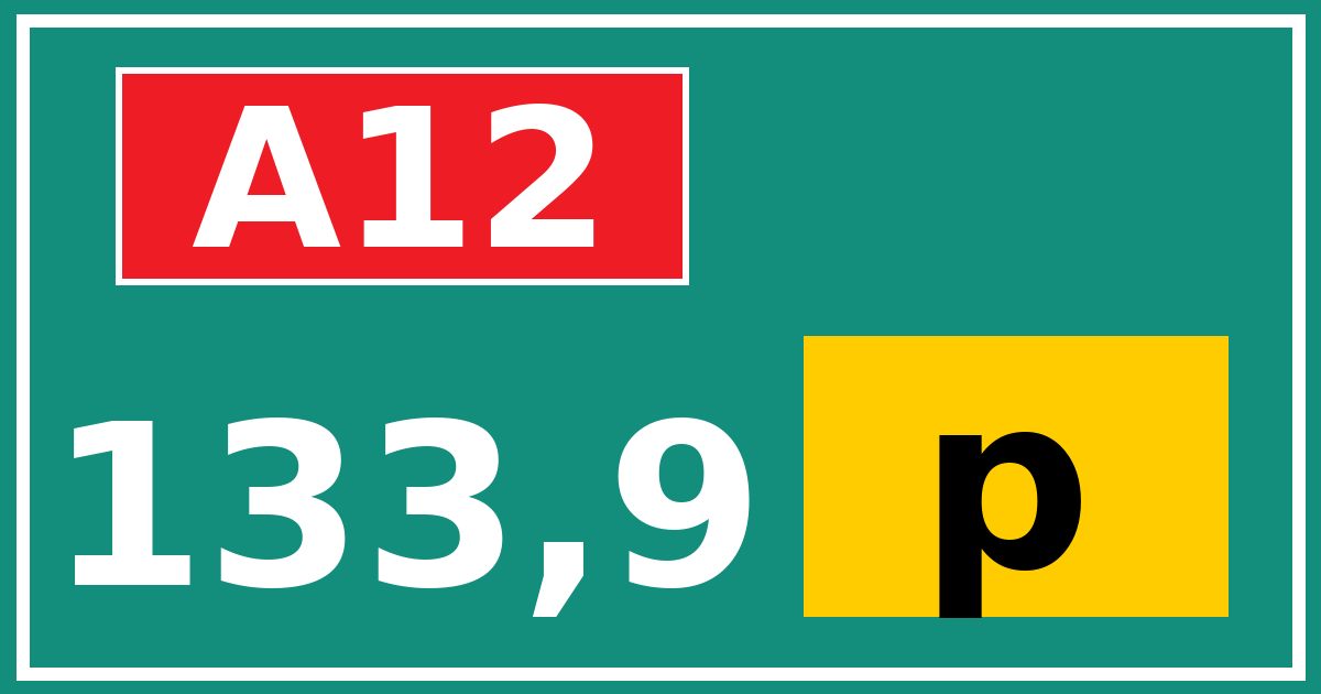 Hectometerbord A12 133,9 letter p