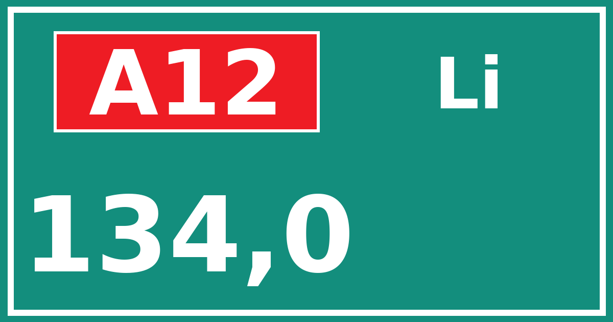 Hectometerbord A12 134,0 zijde Li