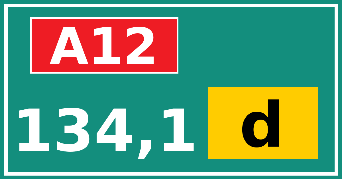 Hectometerbord A12 134,1 letter d