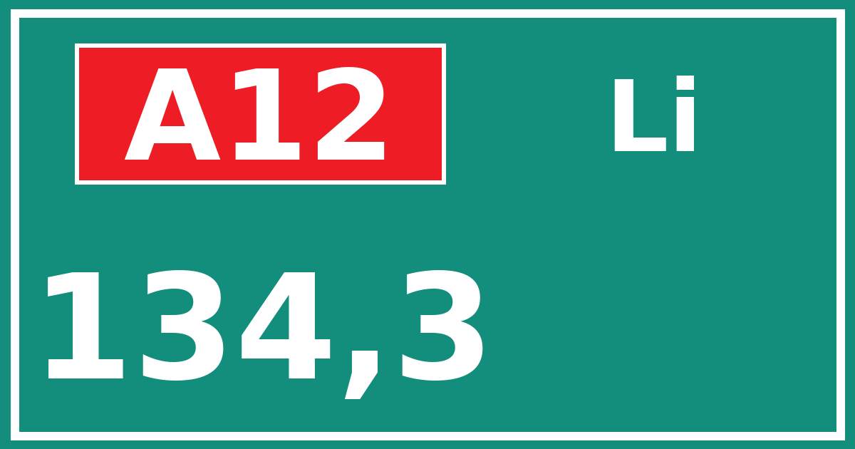 Hectometerbord A12 134,3 zijde Li