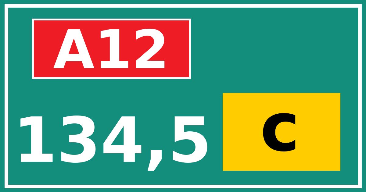 Hectometerbord A12 134,5 letter c