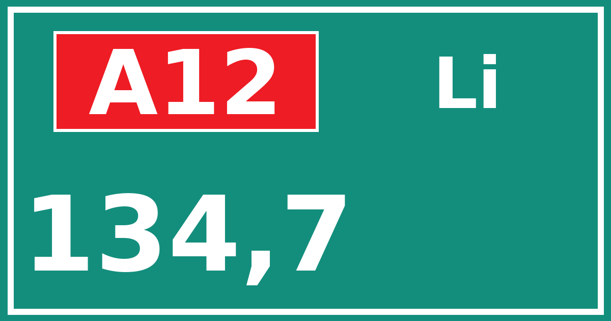 Hectometerbord A12 134,7 zijde Li
