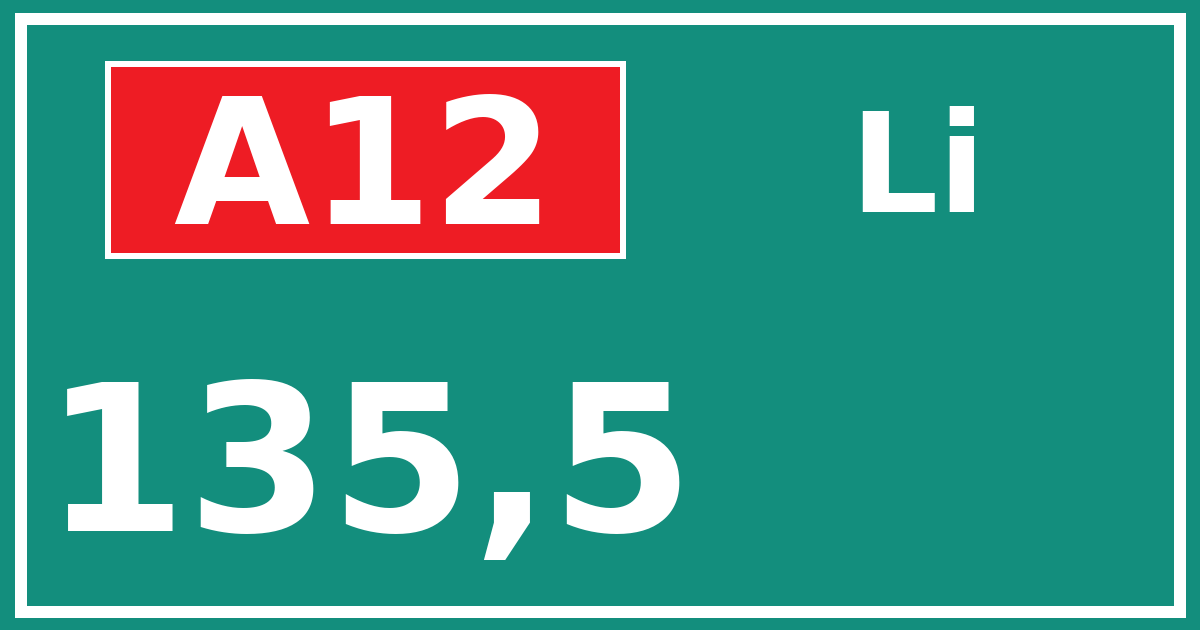 Hectometerbord A12 135,5 zijde Li