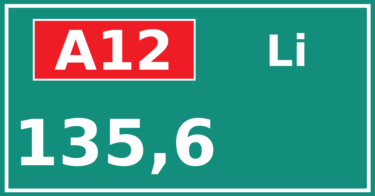 Hectometerbord A12 135,6 zijde Li