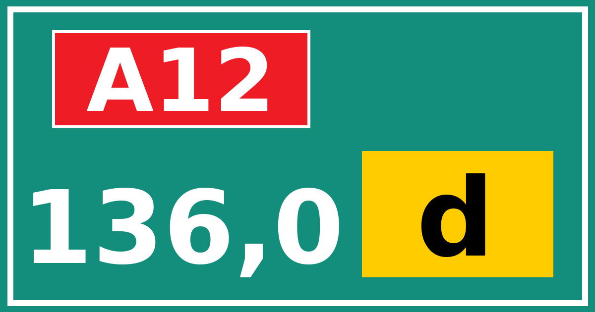 Hectometerbord A12 136,0 letter d