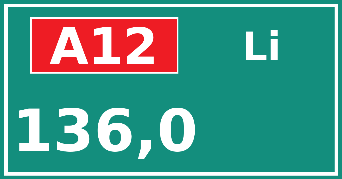 Hectometerbord A12 136,0 zijde Li