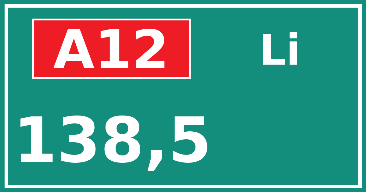Hectometerbord A12 138,5 zijde Li