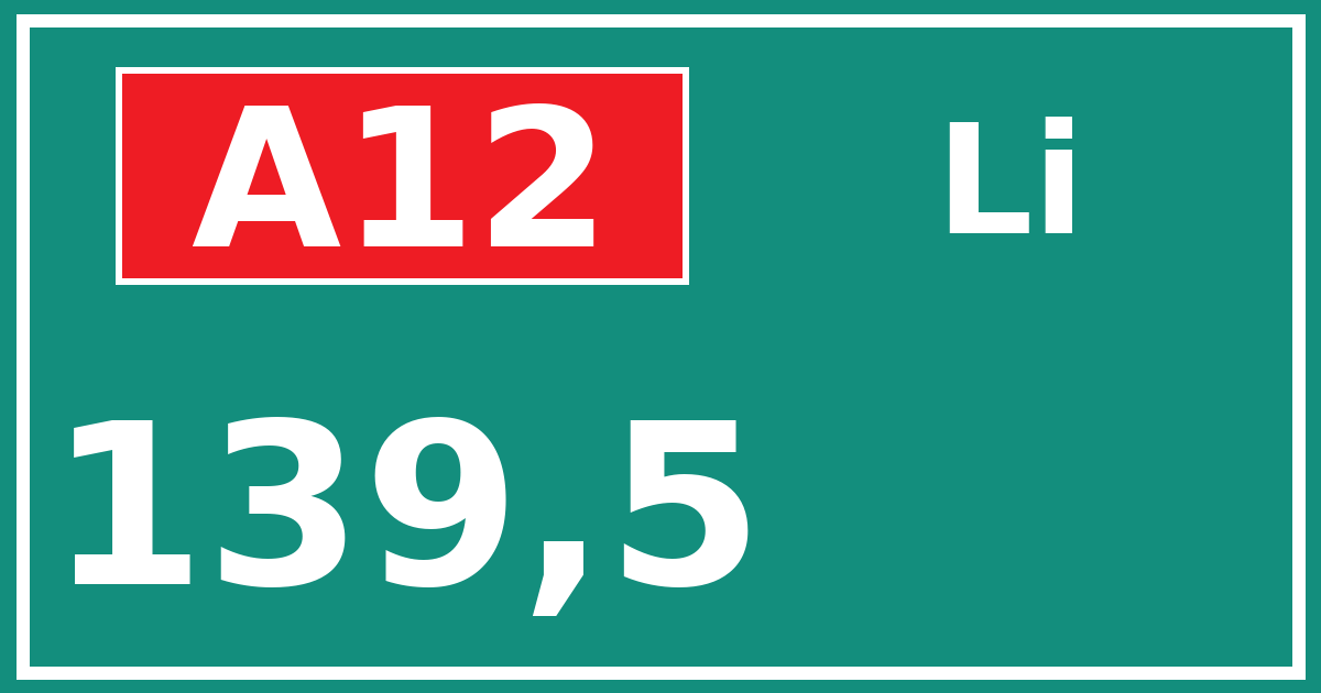 Hectometerbord A12 139,5 zijde Li