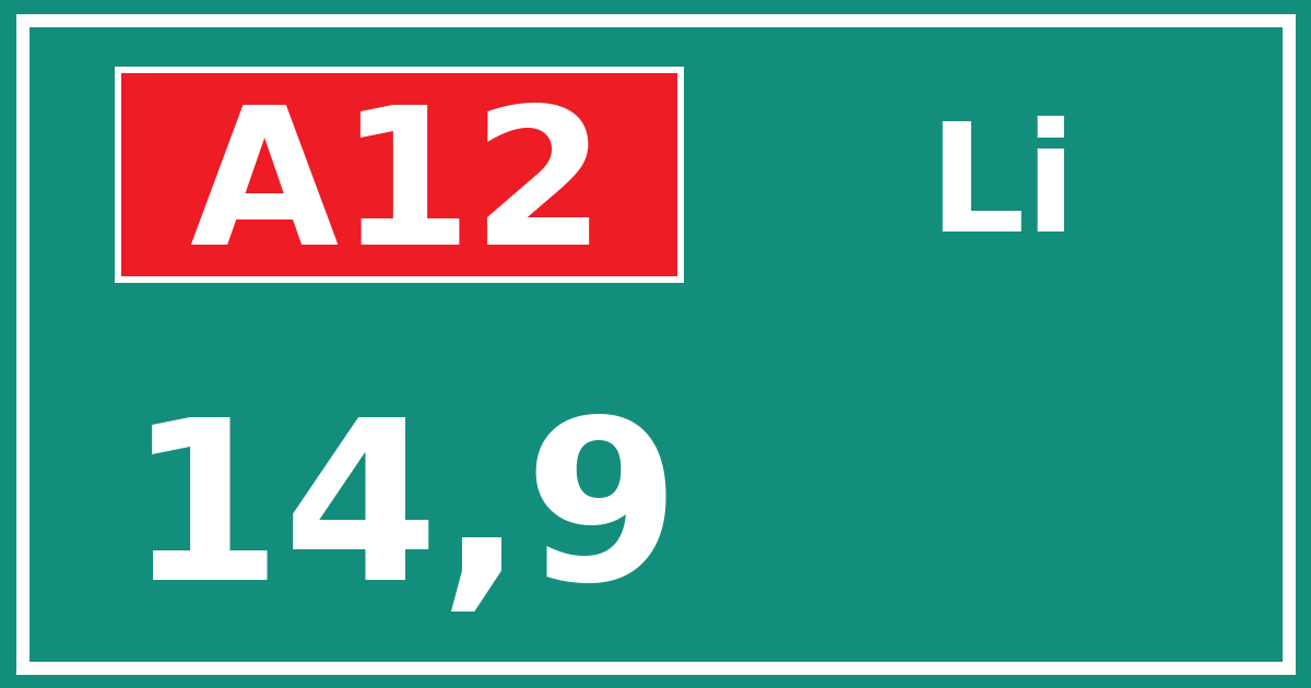 Hectometerbord A12 14,9 zijde Li
