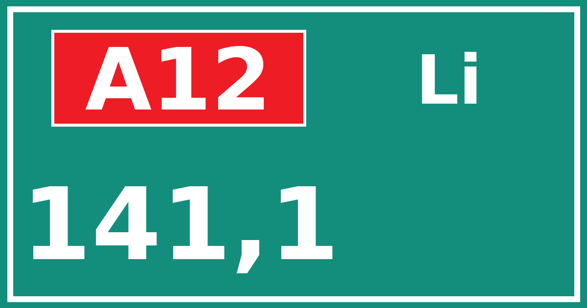 Hectometerbord A12 141,1 zijde Li