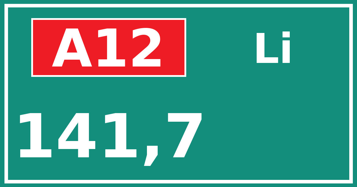 Hectometerbord A12 141,7 zijde Li