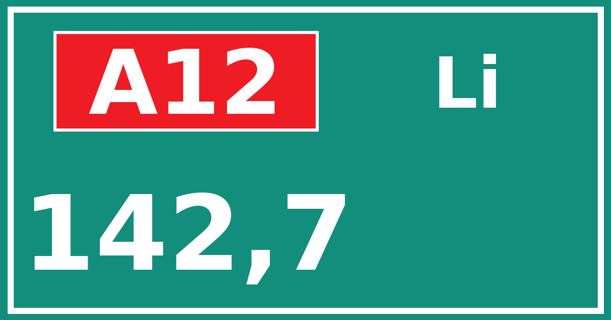 Hectometerbord A12 142,7 zijde Li